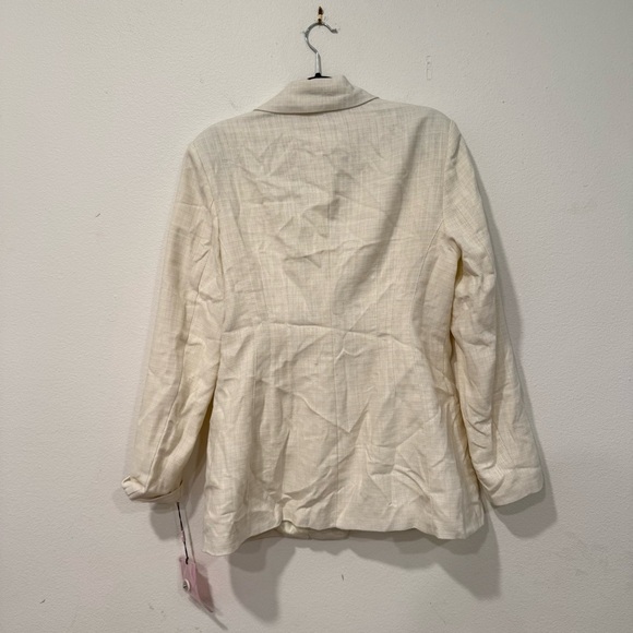 Avec Les Filles Cream Textured Cotton-Linen Sculpted Blazer L - Picture 6 of 7